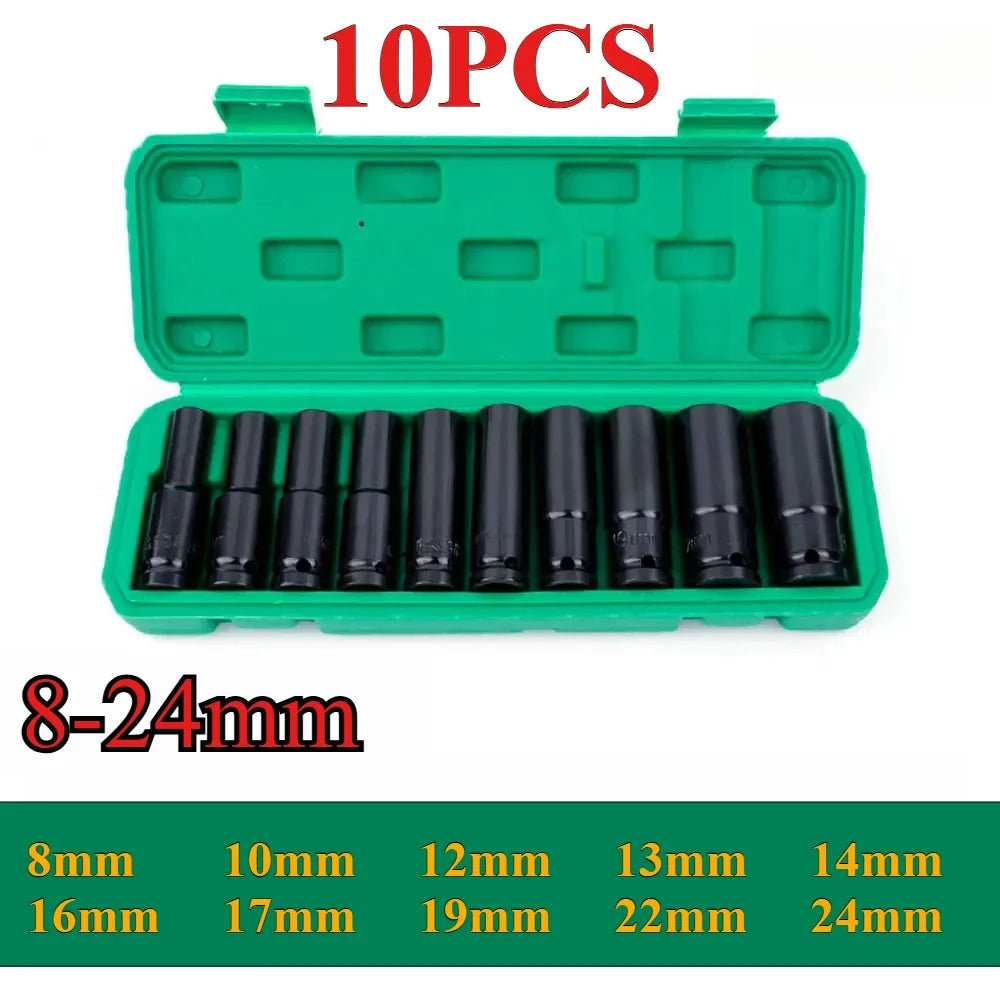 1/2-Inch Drive Impact Socket Set - 10-Piece 6-Point Metric Carbon Steel Sockets with Storage Case