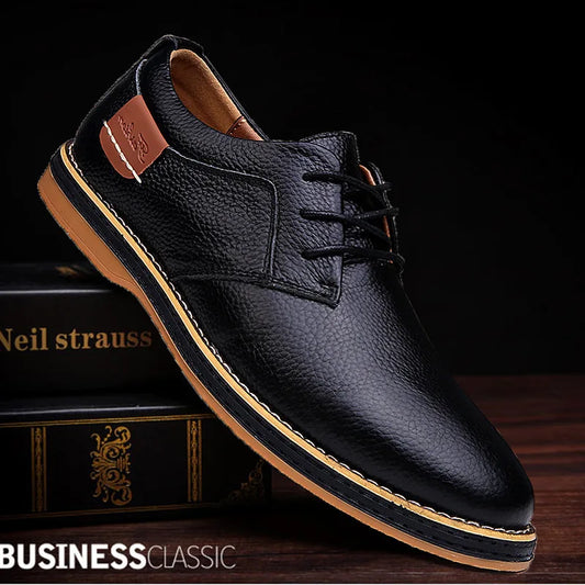 Men’s Genuine Leather Oxford Shoes - Classic Lace-Up Business Casual Dress Shoes Large Size 38-48