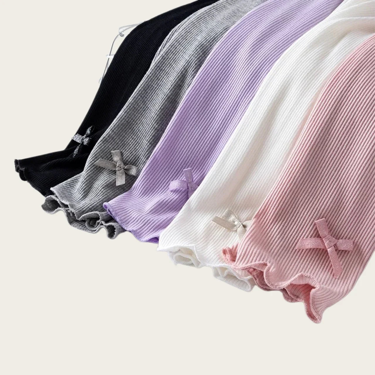 Girls Summer Bow Leggings - Solid Color Elastic Waist 7/8 Length Breathable Kids Pants 3-10Y
