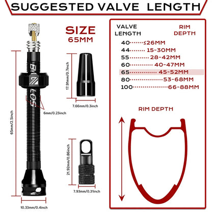 BUCKLOS Tubeless Presta Valve 40–100mm — CNC Aluminum Alloy Bike Valve for Road & MTB