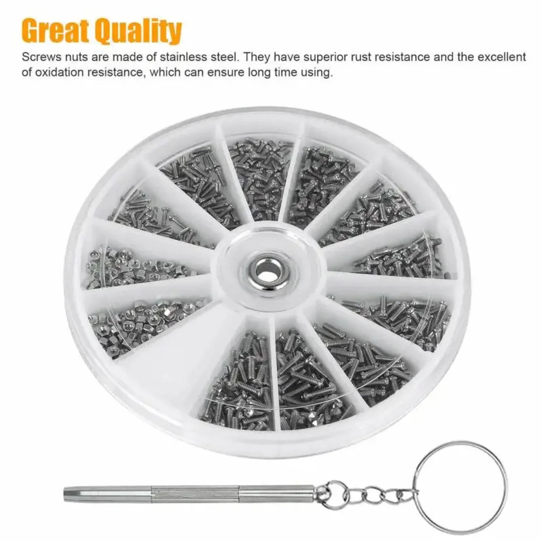 12-Size Mini Screw & Nut Assortment Kit - M1 to M1.6 Watch, Eyeglass Frame & Precision Repair Set