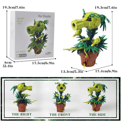 Creative Plants Wars Pea Shooter Building Blocks – Bonsai Plant Model Toy for Kids & Adults