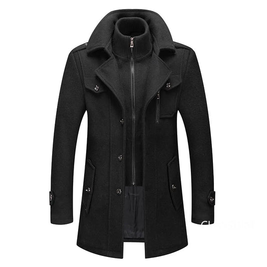 Men's Cashmere Wool Blend Trench Coat - Premium Winter Business Casual Overcoat