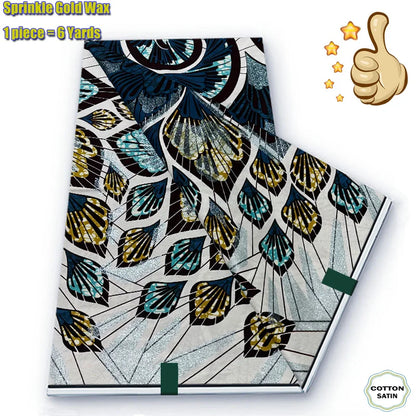 African Grand Golden Wax Fabric - Glitter Gold Ankara Pagne Batik Print Soft Cotton Fabric
