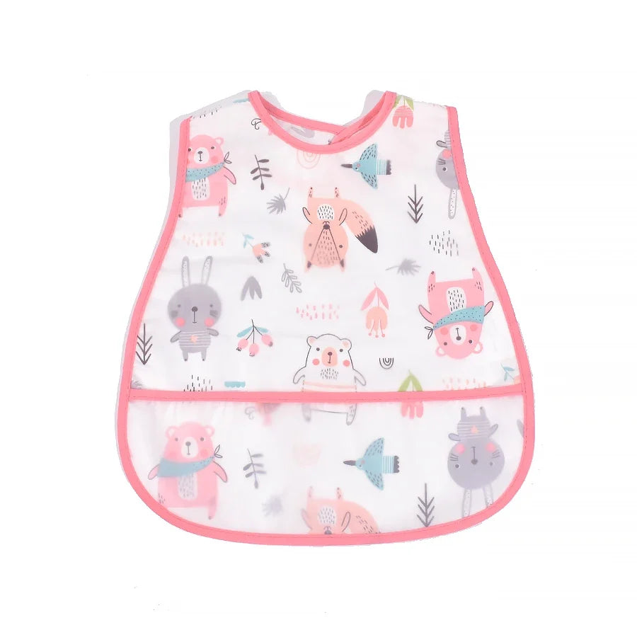 Adjustable Baby Bibs - Waterproof EVA Cotton Cartoon Feeding Bibs with Burp Cloth for Boys & Girls