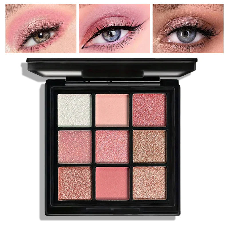 9-Grid Eyeshadow Palette – Glitter, Pearlescent, Matte, Shimmer Long-Lasting Eye Makeup for Women