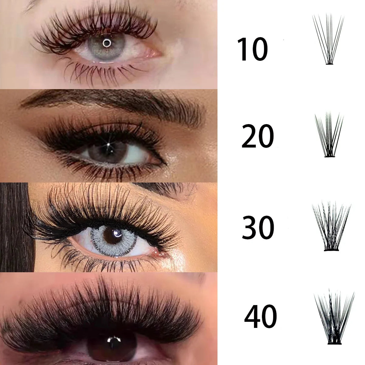 100Pcs Individual Eyelash Clusters (10D/20D/30D/40D) – C/D/DD Natural False Eyelash Extensions Lash Grafting Bunch Set