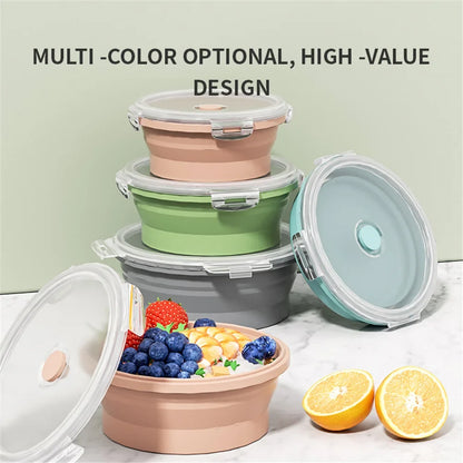 Collapsible Silicone Food Storage Container - Portable Lunch Box with Lid for Microwave & Freezer Use