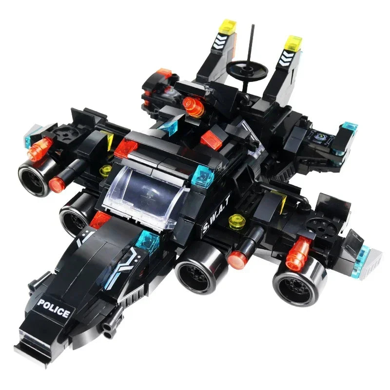 8-in-1 SWAT Police Command Truck Building Blocks - City Helicopter Brick Kit & Educational Toy for Kids
