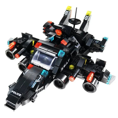 8-in-1 SWAT Police Command Truck Building Blocks - City Helicopter Brick Kit & Educational Toy for Kids