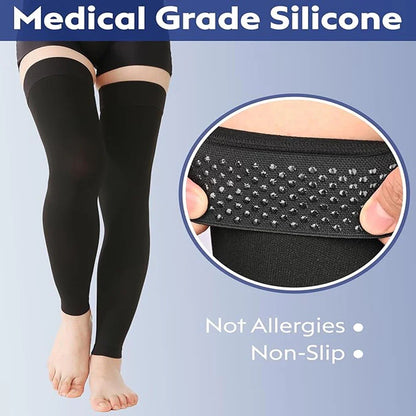 Thigh High Footless Compression Stockings for Men & Women – Silicone Grip Top Firm Support for Varicose Veins, Swelling & Improved Circulation