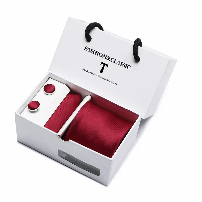 Black Paisley Tie Set - Men's Necktie, Pocket Square & Cufflinks Gift Box for Weddings & Formal Wear