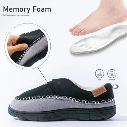 Men's Winter Slipper Boots - Furry Warm Indoor Shoes with Non-Slip PU Sole