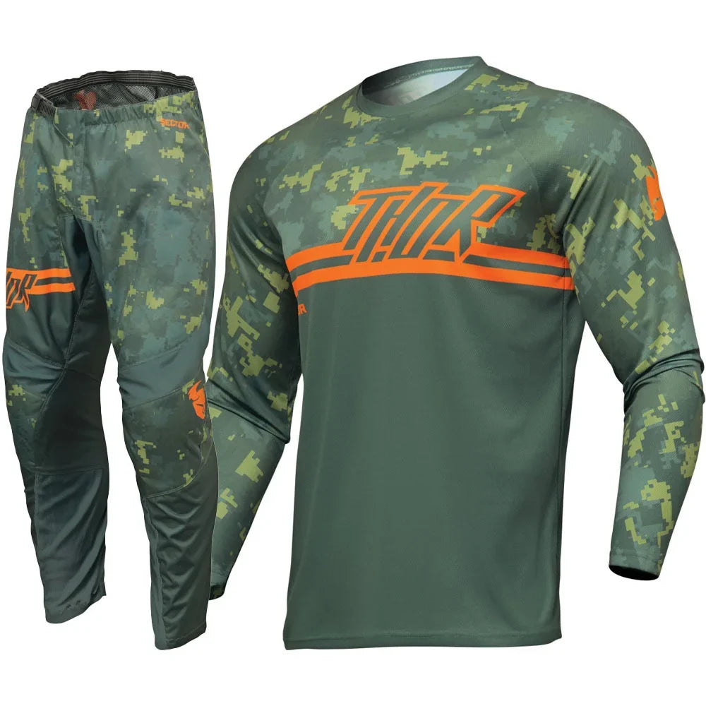 Thor 2026 Motorcycle Riding Set - Bleach Black Camo Off-Road Racing Gear Long Sleeve Jersey and Pants