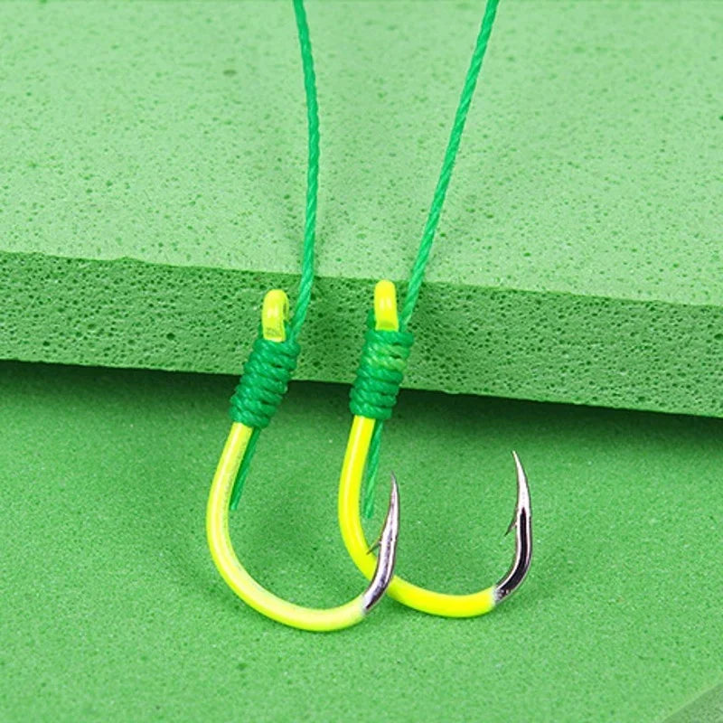 5PCS Fluorescent Green Fishing Hooks - High Carbon Steel Sharp Spring Hooks for Saltwater & Freshwater Fishing