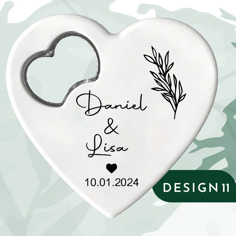 Custom Heart-Shaped Magnet Bottle Opener – 10-30pcs Engraved Bridal Shower & Wedding Party Favors in Bulk