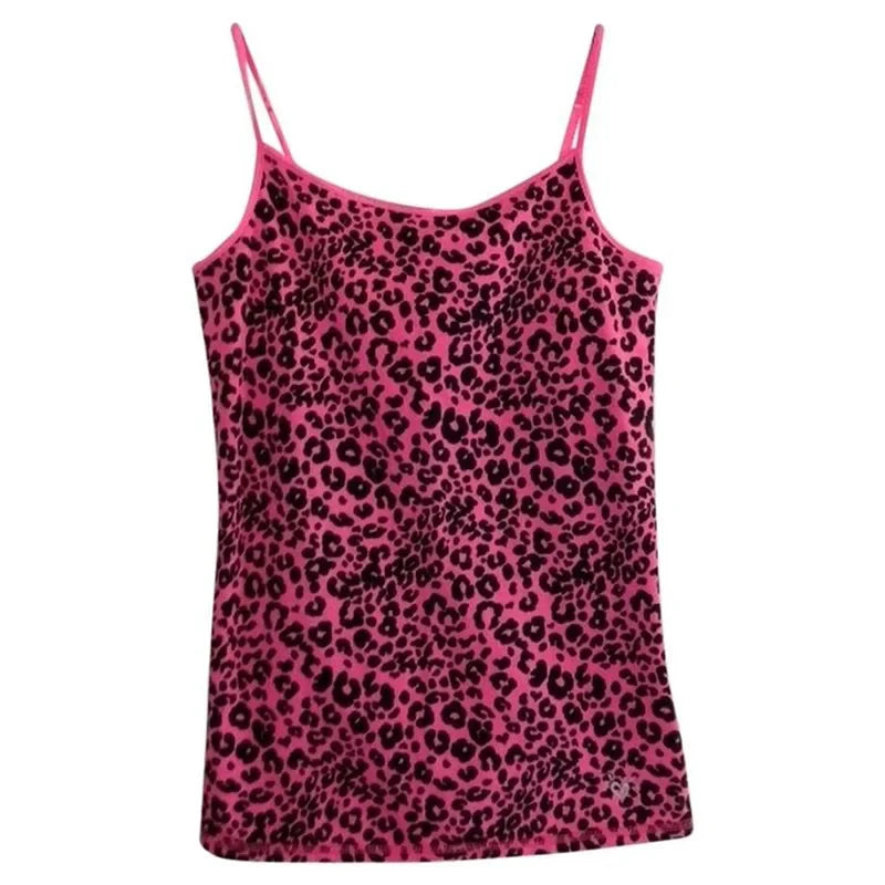 Leopard Pink Suspender Crop Top – Y2K Streetwear Emo Girl Harajuku Hip Hop Casual Women's Top