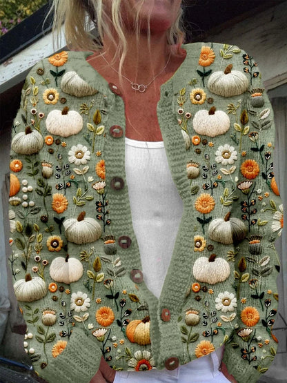 Women’s 3D Print Knitted Cardigan – Thin Vintage Sweater Autumn Winter Chic Knit Top Casual Streetwear