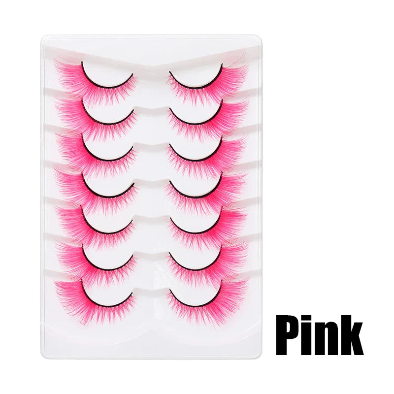 Colorful Halloween False Eyelashes – Blue, Red & Pink Cosplay Fake Lash Extensions for Makeup Looks