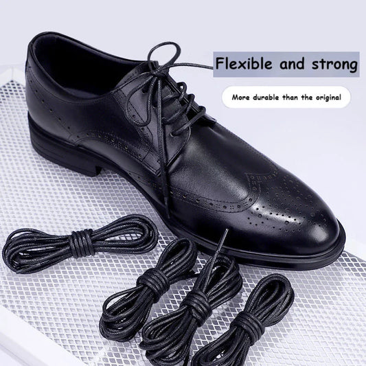 Cotton Waxed Shoe Laces - Round Leather Style Waterproof Replacement Laces for Oxford Shoes & Boots