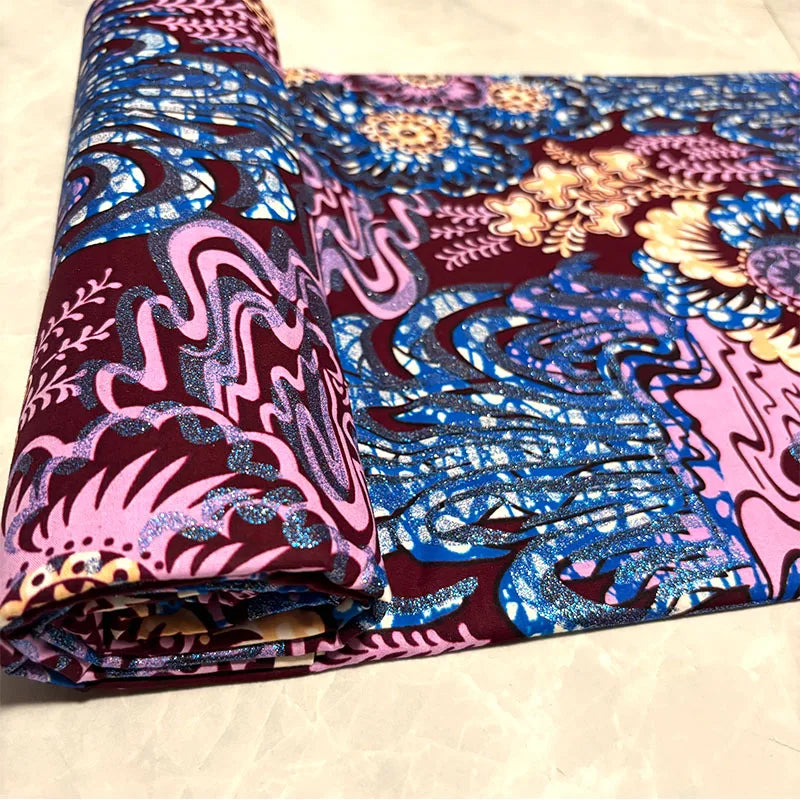 2026 African Grand Golden Wax Fabric - Soft Pink Flash Gold Ankara Batik Pagne