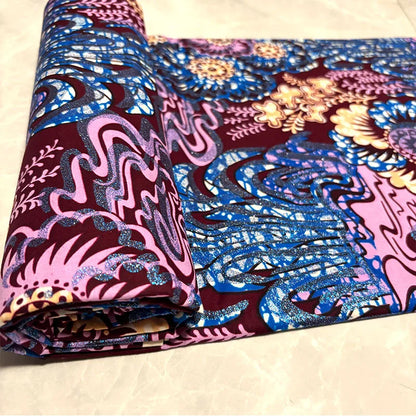 2026 African Grand Golden Wax Fabric - Soft Pink Flash Gold Ankara Batik Pagne
