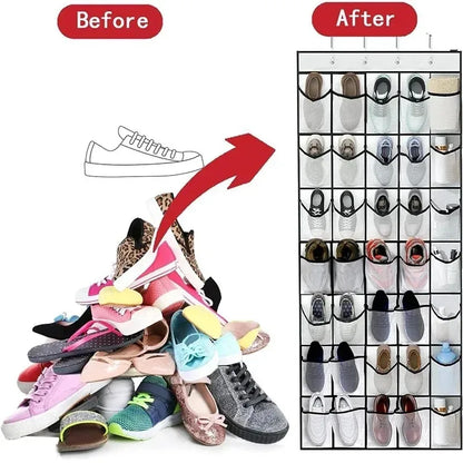 Over The Door Shoe Organizer - 12/24 Pocket Large Mesh Hanging Shoe Rack with Hooks for Bedroom Storage