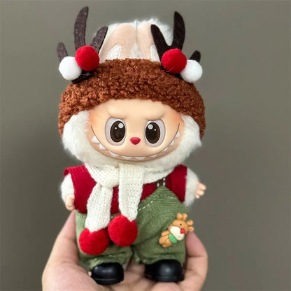15–17cm Labubu Doll Clothes – Christmas Hat, Scarf & Elk Snowman Plush Outfit Set, New Year Gift