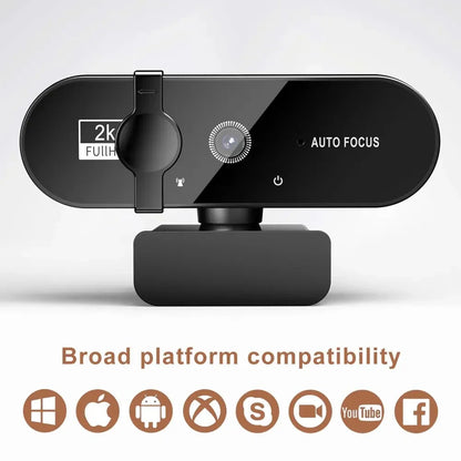 4K Webcam with Microphone - 1080P Mini Camera, 2K Full HD, Auto Focus for PC, Laptop, Video Shooting