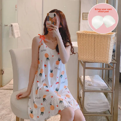 Women’s Cartoon Animal Pajama Set - Cute Loose Sling Nightgown with Bra Pad & Free Eye Mask for Sleepwear