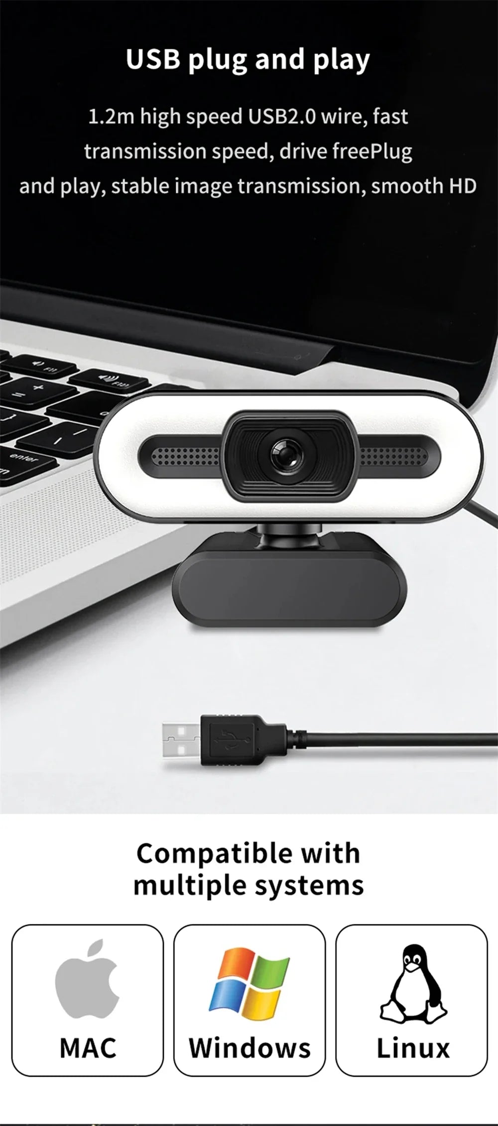 Portable Full HD Webcam | 1080P/2K/4K Auto Focus with Microphone for PC, Laptop & Live Streaming