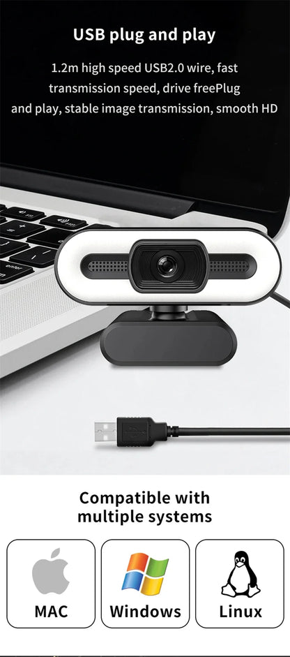 Portable Full HD Webcam | 1080P/2K/4K Auto Focus with Microphone for PC, Laptop & Live Streaming