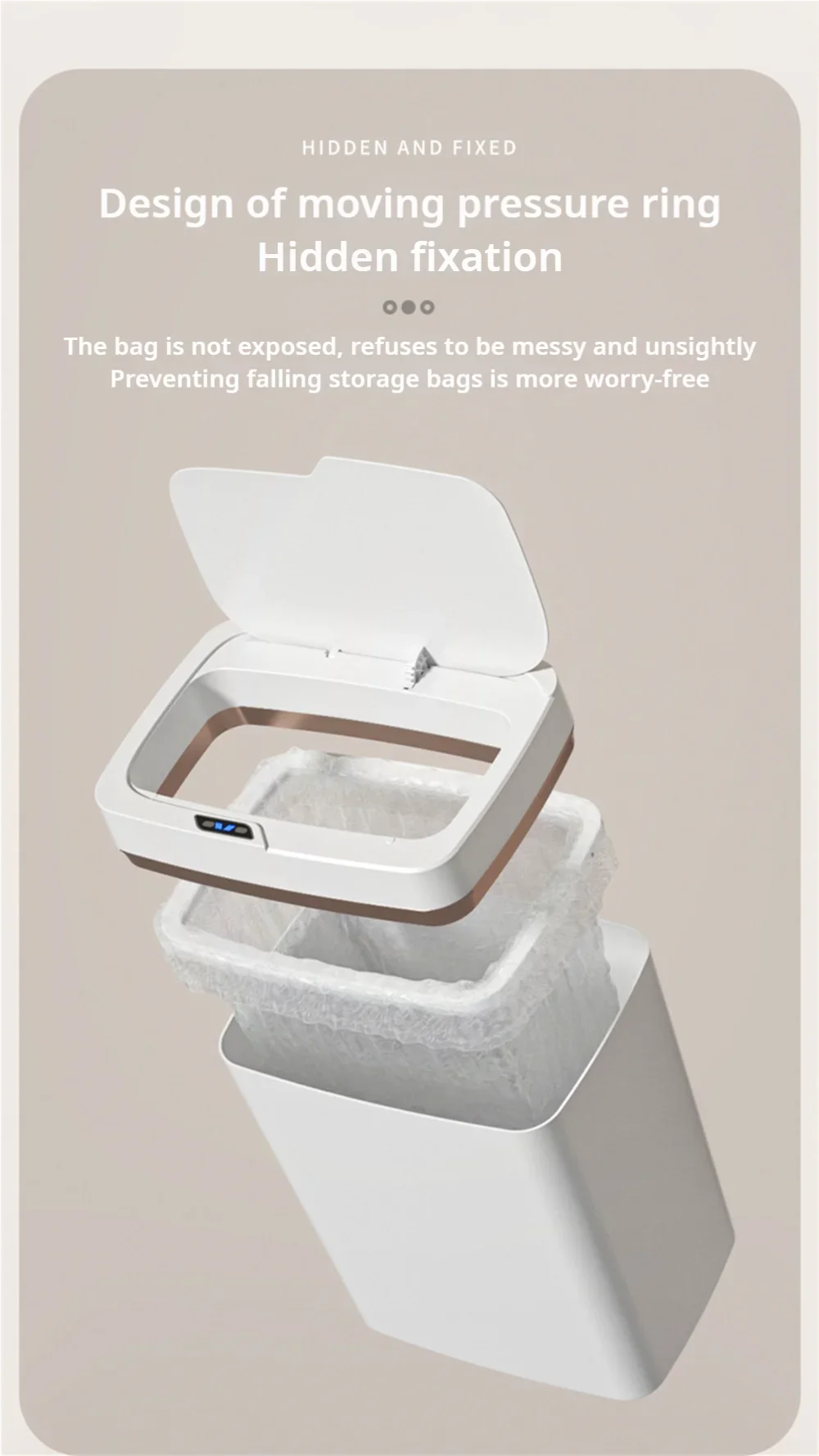 15L Smart Automatic Bathroom Trash Can — Touchless Electronic Sensor Bin with Self-Bagging, White Narrow Garbage Bin for Smart Home