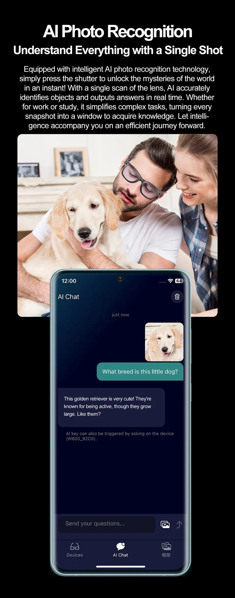 Xiaomi W600 Smart Glasses — AI Intelligent Sunglasses with Camera, Video Recording, Bluetooth Music & Calls, IP65 Waterproof