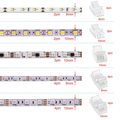 5PCS LED Strip Connectors - 8mm 10mm Solderless Strip to Wire Clips Adapter for 2Pin 3Pin 4Pin SMD 5050 2811 Lights