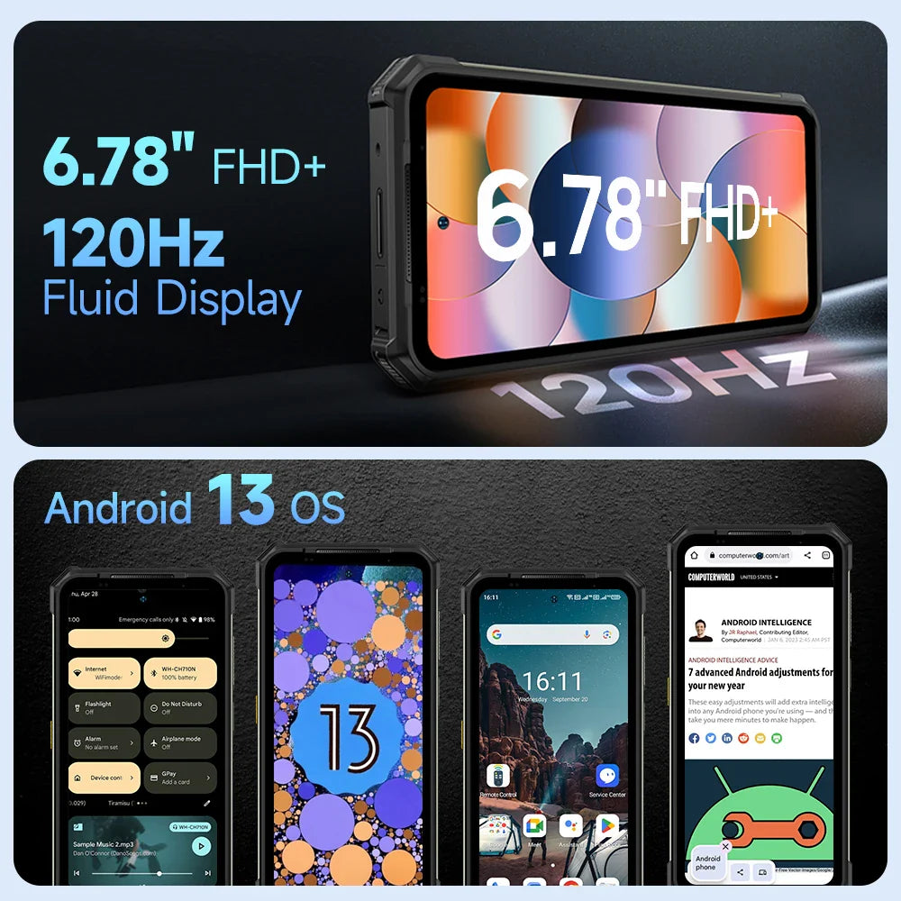 Ulefone Armor 24 Rugged Phone - 22000mAh, 24GB+256GB, 6.78" 120Hz Display, 64MP+64MP Camera, NFC, LED Light, Global Version