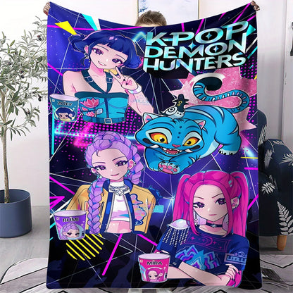 K-Pop Demon Hunter Flannel Blanket — Anime Girl Team Throw — Winter Warm Sofa & Bed Cover Fan Gift