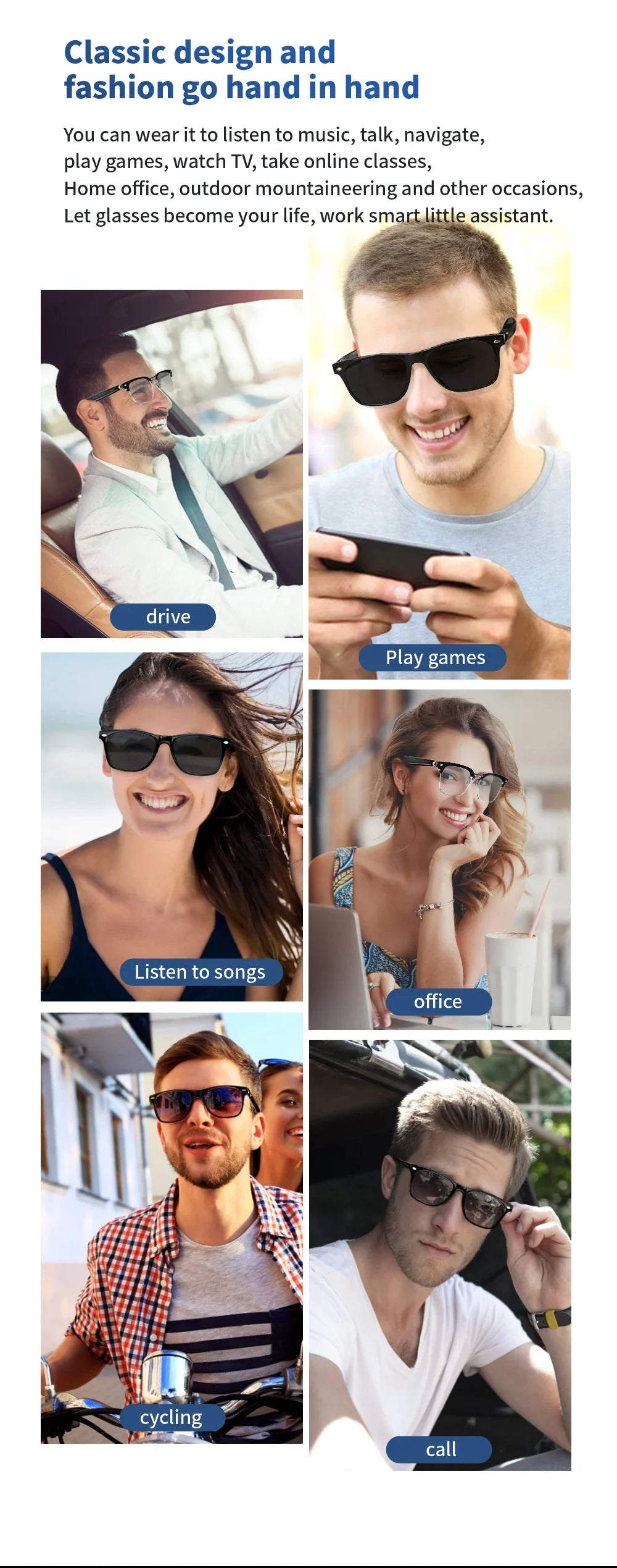 SENBONO E13 Smart Glasses – Blue Light Filtering Polarized Lenses with Audio, Built-in Mic, Speakers, Touch & Voice Assistant