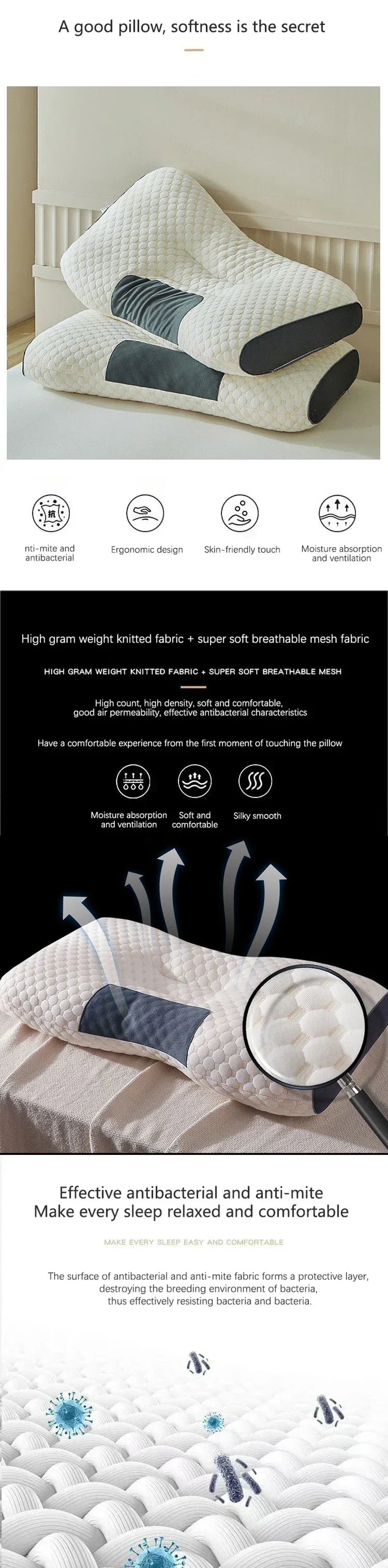 2024 Orthopedic Cervical Neck Pillow | Soybean Fiber Massage Sleep Pillow for Neck Support & Relaxation | SPA-Style Sleeping Aid