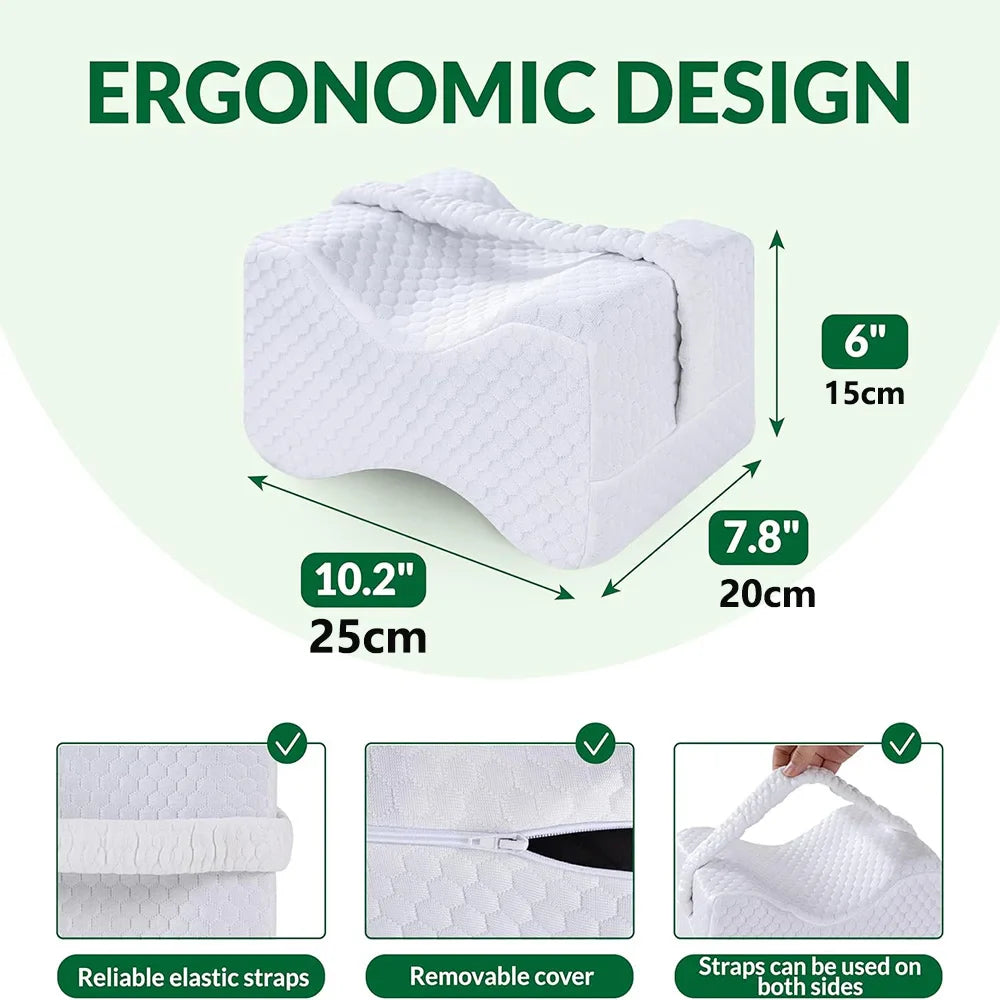 Memory Foam Knee Pillow for Side Sleepers – Soft Leg Support Cushion with Adjustable Straps