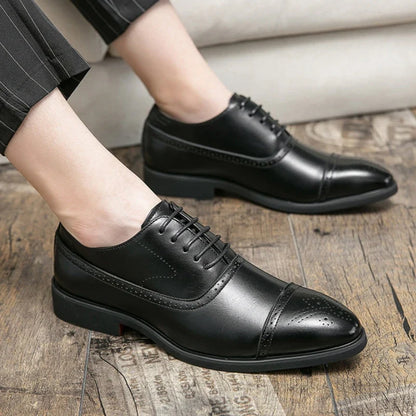 Men’s Red Sole Leather Oxford Shoes - Pointed Toe Lace-Up Business, Office, Party & Wedding Dress Shoes