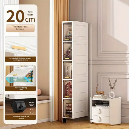 20cm Slim Storage Cabinet - 3/4/5 Tier Narrow Rolling Organizer Shelf with Wheels for Space-Saving Home Storage