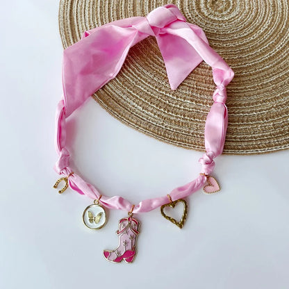 Bohemian Fabric Scarf Necklace - Sea Life, Heart & Floral Charm Pendant Vacation Jewelry Gift for Women