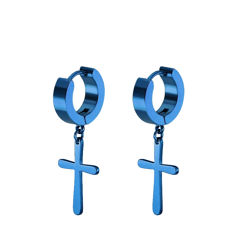 Stainless Steel Cross Star Dangle Earrings - Punk Gothic Hoop Huggie Jewelry for Men & Women