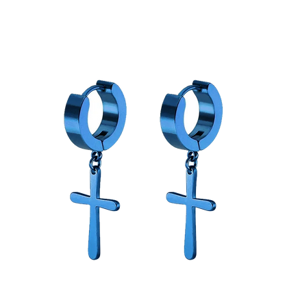 Stainless Steel Cross Star Dangle Earrings - Punk Gothic Hoop Huggie Jewelry for Men & Women