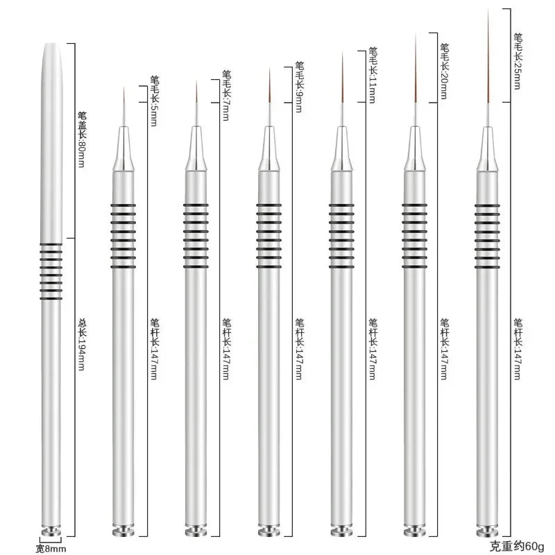 Nail Art Liner Brushes – Striping & Drawing Pens for Elongated Lines, 6–25mm Professional Manicure Design Tools