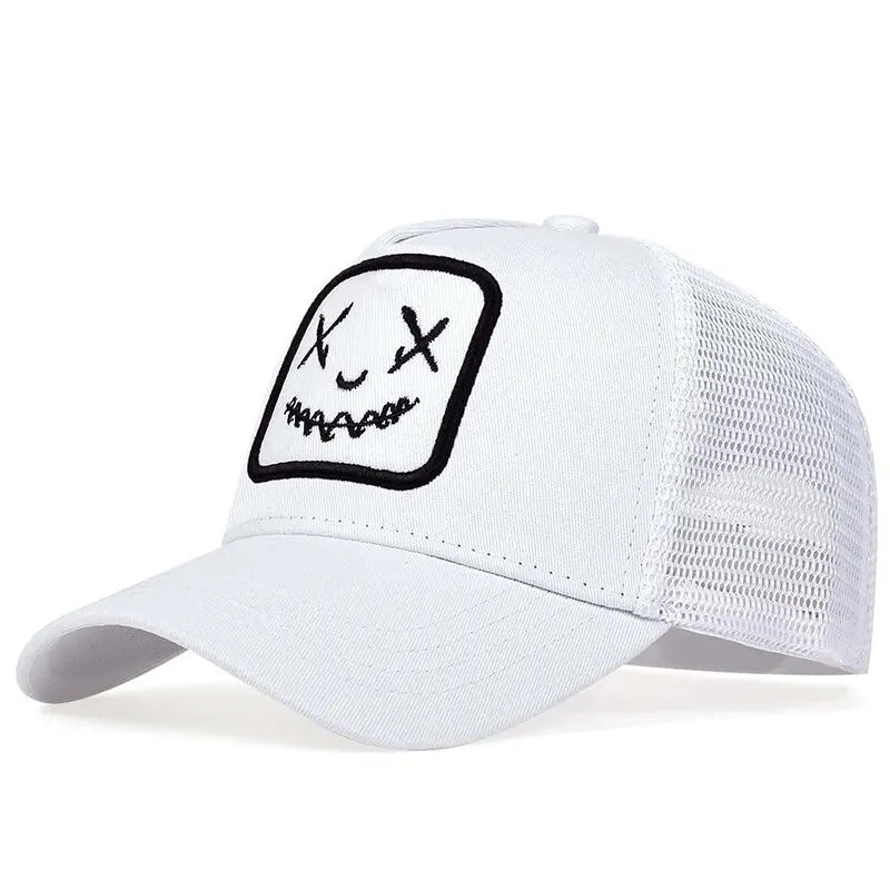 Ghost Face Embroidery Baseball Cap - Unisex Adjustable Mesh Hat for Spring Summer Outdoor Sun Protection