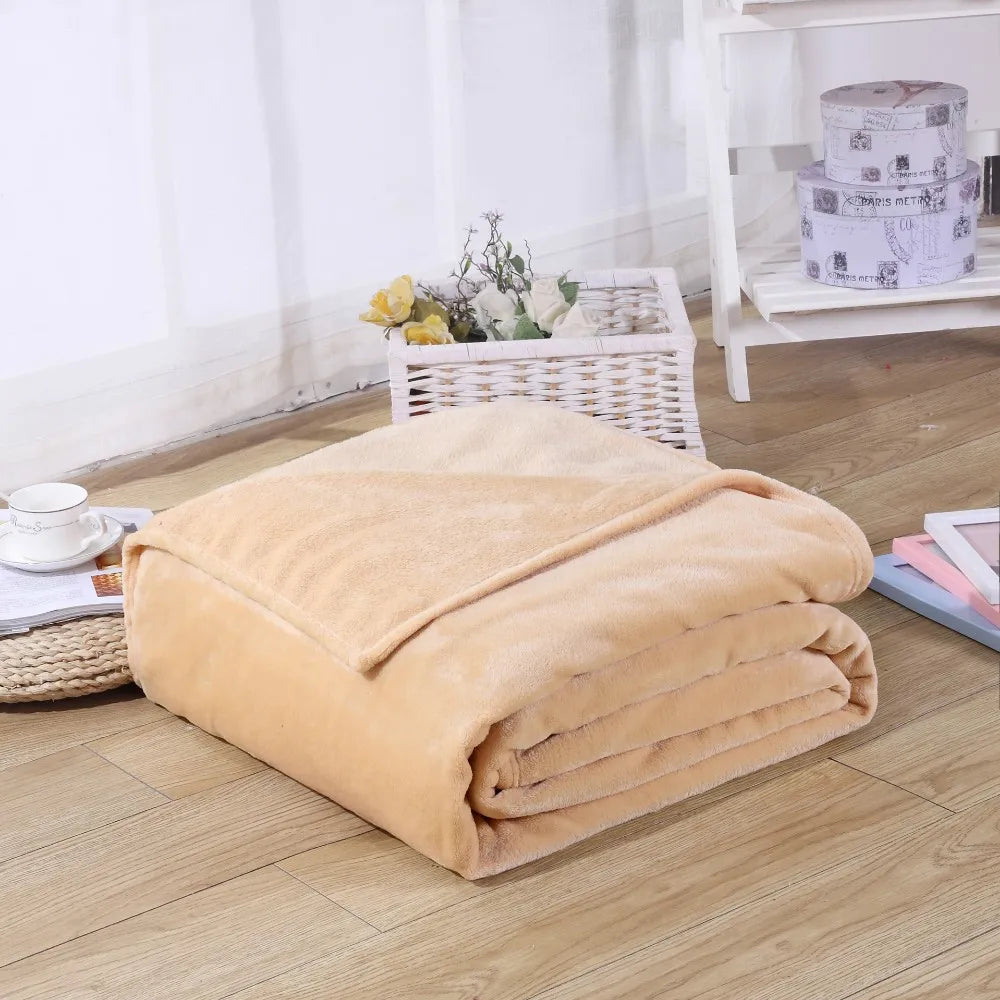 230GSM Coral Fleece Blanket – Soft Warm Flannel Bedspread & Sofa Cover in Blue & Pink