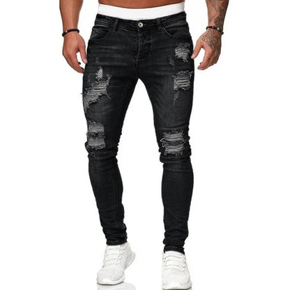 Men’s Ripped Skinny Jeans - Vintage Wash Slim Fit Denim Pants with Street Style Casual Look