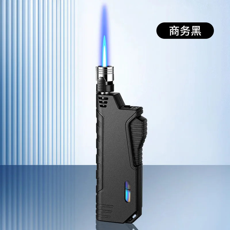 JOBON Outdoor Camping Blue Flame Lighter — Retractable Lever Ignition with Visual Window, Windproof Gadget for Men
